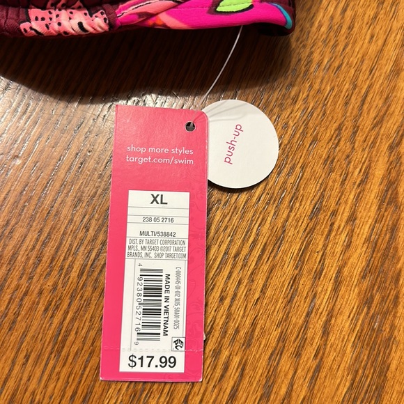 Xhilaration-Pink Sangria Push Up Bikini Top with tie neck and back straps - Picture 7 of 7